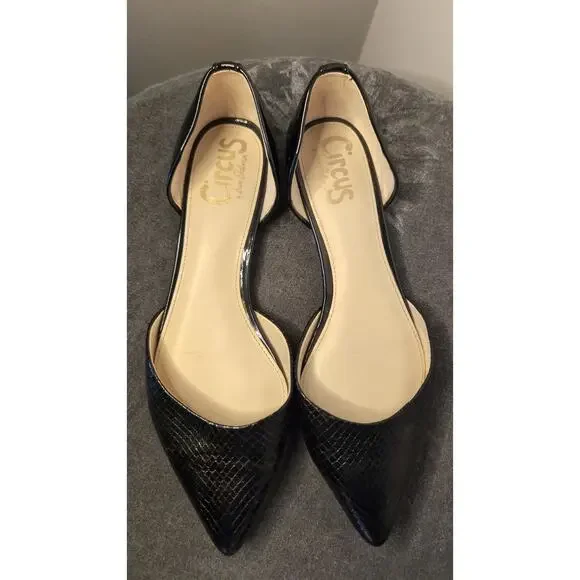 Circus by Sam Edelman Romona D'Orsay reptile scale black pointed flats 7 - Picture 2 of 7